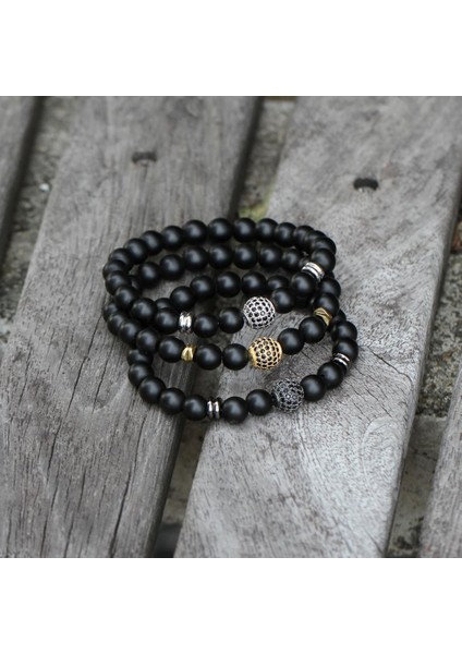 L200MM Stili A Erkek Elastik Bilezik Siyah 8mm Kum Boncuk Mikroinlaid Zirkon Siyah Beyaz Kübik Zirkon Bilezik (Yurt Dışından) modelleri