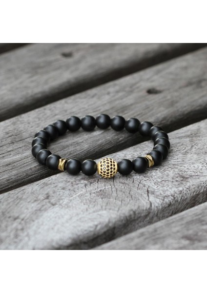 L200MM Stili A Erkek Elastik Bilezik Siyah 8mm Kum Boncuk Mikroinlaid Zirkon Siyah Beyaz Kübik Zirkon Bilezik (Yurt Dışından) fırsatları