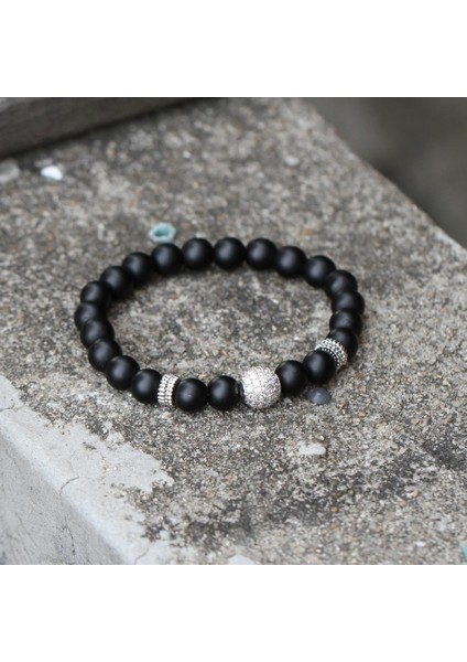 L200MM Stili A Erkek Elastik Bilezik Siyah 8mm Kum Boncuk Mikroinlaid Zirkon Siyah Beyaz Kübik Zirkon Bilezik (Yurt Dışından) indirimleri