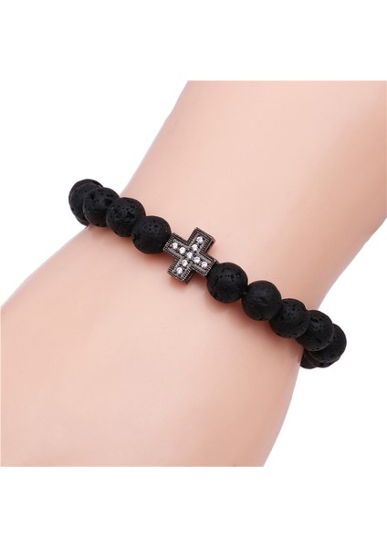 18.5-19CM Tarzı A Zirkon Çapraz 8mm Siyah Lava Taşı Boncuk Bileklik Kendin Yap Aromaterapi Esansiyel Yağ Difüzör Bileklik Erkek Takı Için (Yurt Dışından) fırsatları