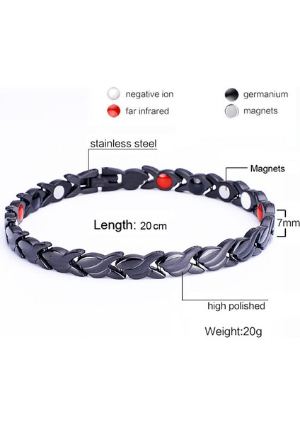 No.4 Boyutu Kadın Erkek Manyetik Sağlık Bilekliği Siyah Titanyum Çelik Güç Terapi Mıknatıslar Negatif Iyonlar Germanium Bilezikler (Yurt Dışından)