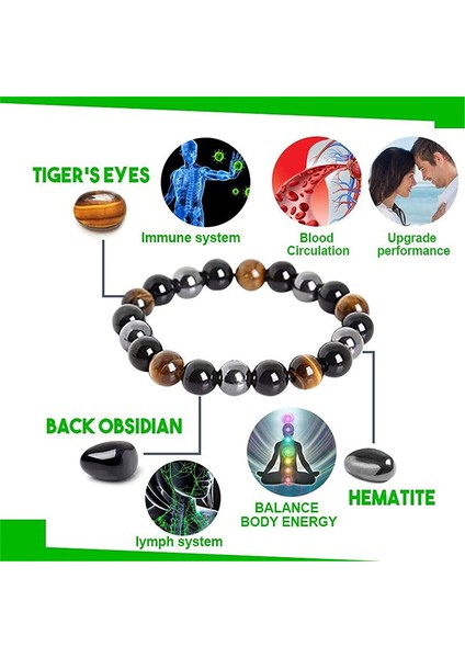 10 mm Erkekler Için Çelik Sert Üçlü Kızılötesi Bilezik, Lenfatik Drenaj Siyah Obsidiyen Bilezik, Şişliği Önleyen Siyah Obsidiyen Ayak Bileziği (Yurt Dışından)