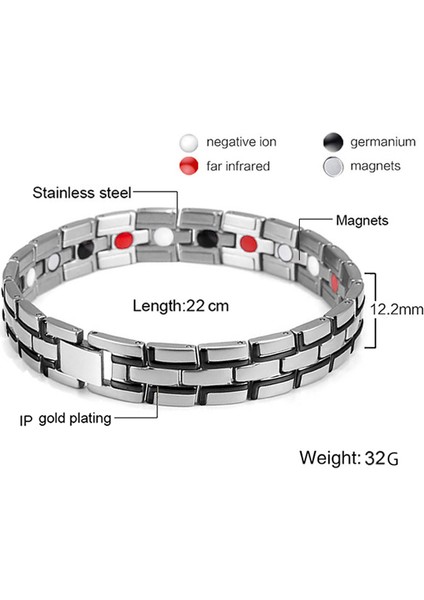 No.29 Beden Kadın Erkek Manyetik Sağlık Bilekliği Siyah Titanyum Çelik Güç Terapi Mıknatıslar Negatif Iyonlar Germanium Bilezikler (Yurt Dışından)