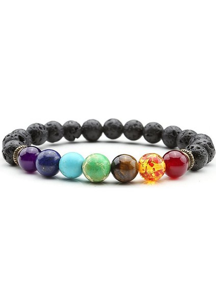 Lav Taşı Erkekler Için Sıcak Boncuk Aslan Bilekliği Siyah Lava Doğal Taş Buddha Yoga 7 Çakra Hologram Bileklik (Yurt Dışından)