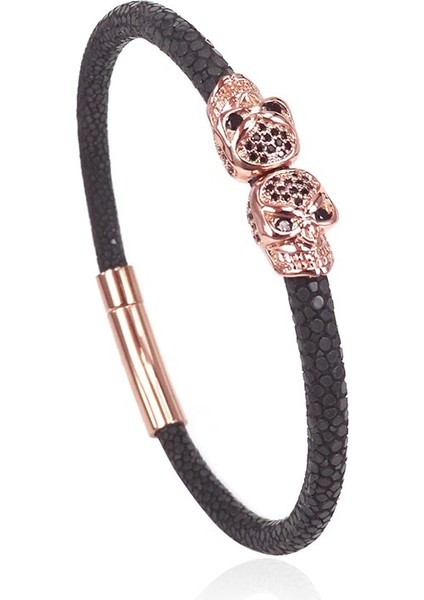 17CM Tarzı Gül Altın Rengi Northskull Paslanmaz Çelik Ikiz Kafatası Bilezikler Gerçek Deri Vatoz Bileziği Erkek Kadın Lüks Saat Aksesuarları Için Uygun (Yurt Dışından) modelleri
