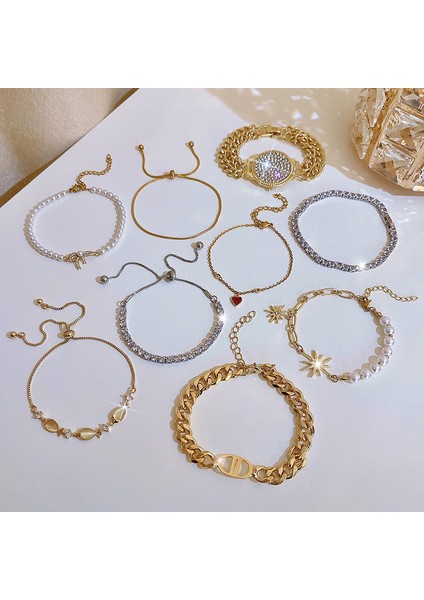 S061Y Popüler Kişilik Gelişmiş Inci Bilezik Kadın Azınlık Tasarımı Net Kırmızı Moda Karakter Titanyum Çelik Bilezik (Yurt Dışından) indirimleri