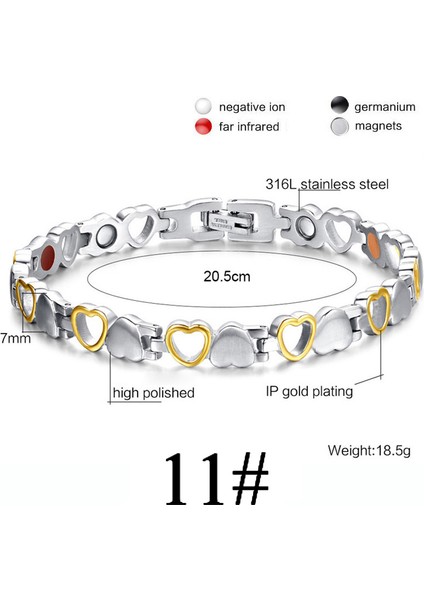 No.11 Boyutu Altın Gümüş Renk Manyetik Bilezik Erkek Paslanmaz Çelik Enerji Germanium Mıknatıs Sağlık Kadın El Zinciri Bilezikler (Yurt Dışından)
