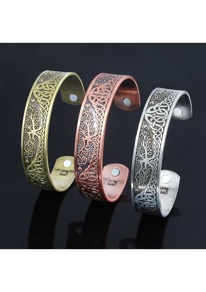 Pirinç Kaplama 3 Renkli Hayat Ağacı Bilezikler Norse Viking Wicca Cuff Celtics Düğüm Manyetik Bilezik Bilezik Kadınlar Erkekler Takı Hediye (Yurt Dışından)