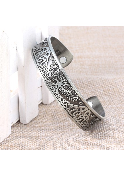 Pirinç Kaplama 3 Renkli Hayat Ağacı Bilezikler Norse Viking Wicca Cuff Celtics Düğüm Manyetik Bilezik Bilezik Kadınlar Erkekler Takı Hediye (Yurt Dışından)