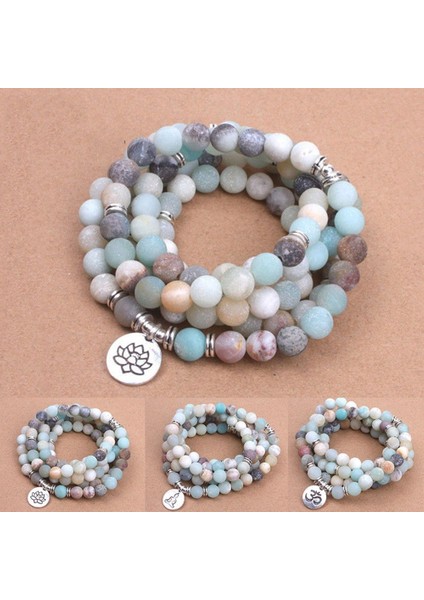Stil J Moda Kadın Bilekliği Mat Mat Frosted It Beads ile Lotus Om Buddha Charm Yoga Bileklik 108 Mala Kolye (Yurt Dışından)