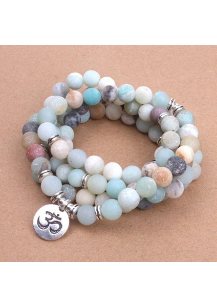 Stil J Moda Kadın Bilekliği Mat Mat Frosted It Beads ile Lotus Om Buddha Charm Yoga Bileklik 108 Mala Kolye (Yurt Dışından)