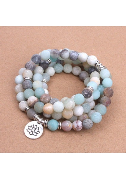 Stil J Moda Kadın Bilekliği Mat Mat Frosted It Beads ile Lotus Om Buddha Charm Yoga Bileklik 108 Mala Kolye (Yurt Dışından)