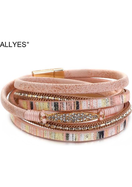 Kahve Kadınlar Için Basit Şerit Deri Bileklik Doğal Taş Charm Kristal Sarma Bilezikler Moda Takı (Yurt Dışından)