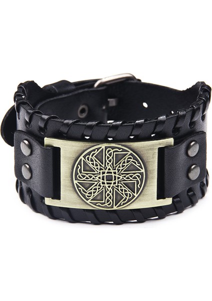 QNW2576-3 Retro El Yapımı Gerçek Deri Bileklik Şans Geniş Deri Bileklik Viking Odin Totem Vintage Deri Bilezik Erkek Hediye Için (Yurt Dışından)
