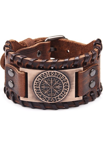 QNW2576-3 Retro El Yapımı Gerçek Deri Bileklik Şans Geniş Deri Bileklik Viking Odin Totem Vintage Deri Bilezik Erkek Hediye Için (Yurt Dışından) indirimleri