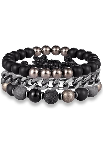 C95 Punk ve Kafatası Taş Boncuklu Bilezik Erkekler Vintage Hematit Çok Katmanlı Zincir Bileklik Erkek El Yapımı Özel Takı Hediye (Yurt Dışından)