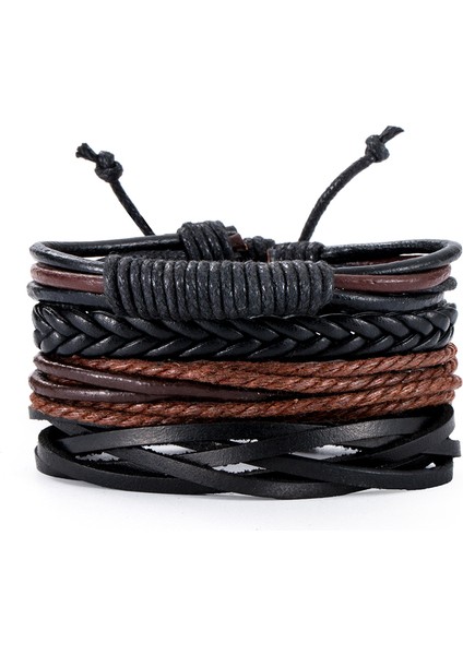 Ayarlanabilir Stil A6 Erkekler Için Vintage Çapa, Yaprak, Baykuş Bilezikler Moda Siyah Deri Bileklik ve Bilezikler Çok Katmanlı Geniş Sarma Takı (Yurt Dışından)