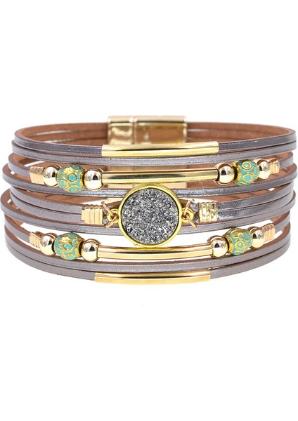 19CM Tarzı Gri Bir Wellmore Kadın Bilezikleri Bohemya Bilezikler Moda Sarma Bilezik Deri Bilezikler Kadınlar Için Takı (Yurt Dışından)