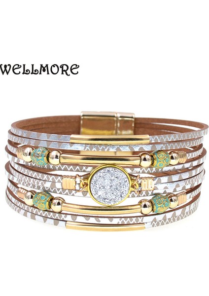 19CM Tarzı Gri Bir Wellmore Kadın Bilezikleri Bohemya Bilezikler Moda Sarma Bilezik Deri Bilezikler Kadınlar Için Takı (Yurt Dışından) modelleri