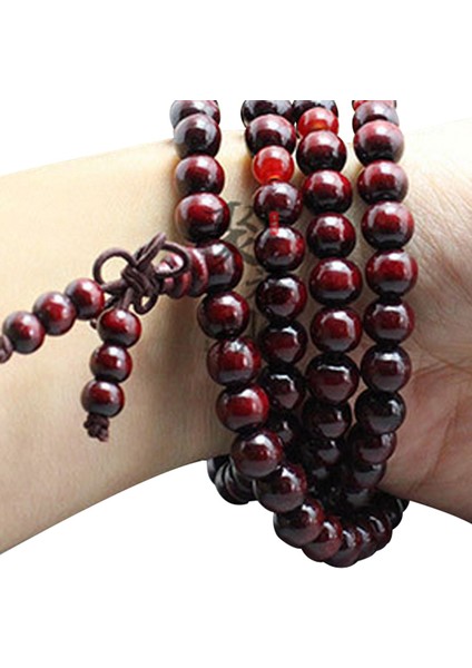 Koyu Kırmızı Kadın Erkek Için 108 Boncuklu Sandal Ağacı Budist Buddha Meditasyon Ahşap Tesbih Bileklik (Yurt Dışından) fiyatları