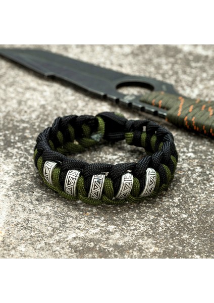 21CM Tarzı Siyah Yeşil Vintage Viking Runes Survival Bilezik Erkekler cm Dikiş Renk Örgülü Paraşüt Halat Bileklik Kadınlar Norse Aşıklar Takı (Yurt Dışından)