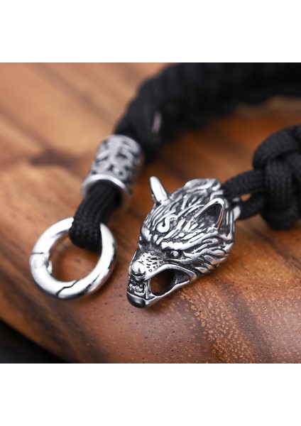 21CM Tarzı Çelik Açık Hava Asla Solmayan Paslanmaz Çelik Kelt Kurt Boyunluk Bilezik Erkek Kuzey Vikingleri Hayatta Kalma Paracord Halat Bilezikler Homme Takı (Yurt Dışından)