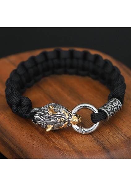 21CM Tarzı Çelik Açık Hava Asla Solmayan Paslanmaz Çelik Kelt Kurt Boyunluk Bilezik Erkek Kuzey Vikingleri Hayatta Kalma Paracord Halat Bilezikler Homme Takı (Yurt Dışından) modelleri