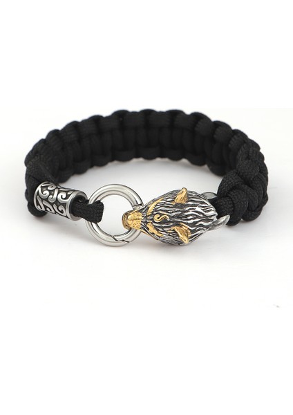 21CM Tarzı Çelik Açık Hava Asla Solmayan Paslanmaz Çelik Kelt Kurt Boyunluk Bilezik Erkek Kuzey Vikingleri Hayatta Kalma Paracord Halat Bilezikler Homme Takı (Yurt Dışından) fırsatları