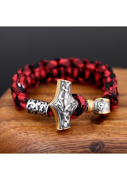19CM Tarzı Altın Kırmızı Norse Vikingler Paslanmaz Çelik Bilezik Erkekler Thor Mjolnir Çekiç Kolye Halat Sarma Bilezik Kadınlar Amulet El Yapımı Takı Hediye (Yurt Dışından)
