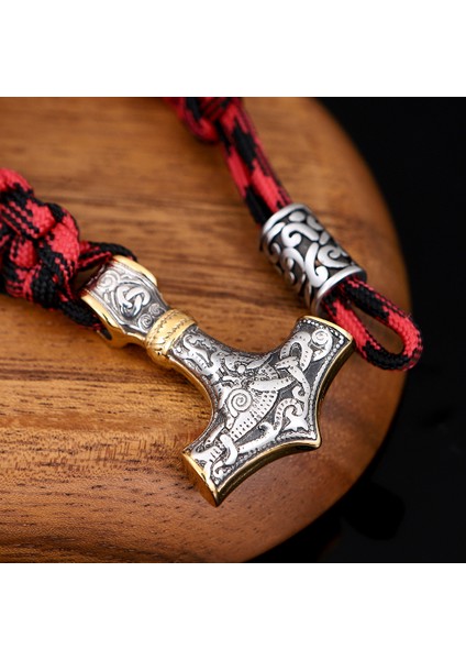 19CM Tarzı Altın Kırmızı Norse Vikingler Paslanmaz Çelik Bilezik Erkekler Thor Mjolnir Çekiç Kolye Halat Sarma Bilezik Kadınlar Amulet El Yapımı Takı Hediye (Yurt Dışından) modelleri