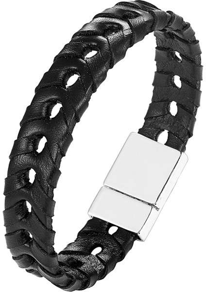 23CM Tarzı BXG-107 Ccd Moda Gerçek Deri Bilezik Erkek Paslanmaz Çelik Bilezikler Kadın Örme Halat Zinciri Erkek Takı Hediye (Yurt Dışından)