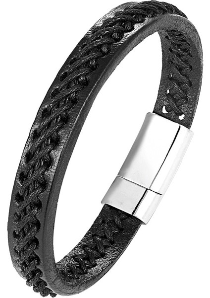 23CM Tarzı BXG-102 Ccd Moda Gerçek Deri Bilezik Erkek Paslanmaz Çelik Bilezikler ve Kadınlar Için Örme Halat Zincir Takı Hediye (Yurt Dışından) modelleri