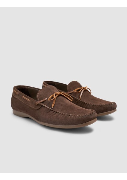 %100 Hakiki Deri Kahverengi Süet Erkek Loafer