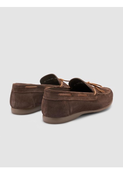%100 Hakiki Deri Kahverengi Süet Erkek Loafer