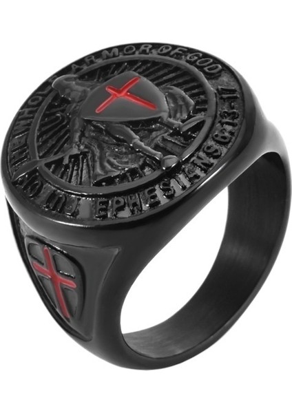 Çok Yönlü Punk Tarzı Erkek Retro Tapınak Şövalyesi Kalkanı Kırmızı Haç Yüzük Atmosferik Yüzük Boyutu: Çap 21,5 mm Çevre 67,5 mm (Yurt Dışından)