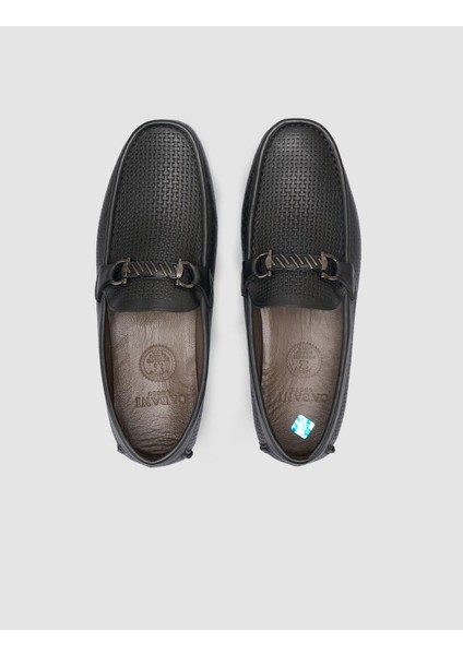 %100 Hakiki Deri Siyah Tokalı Erkek Loafer
