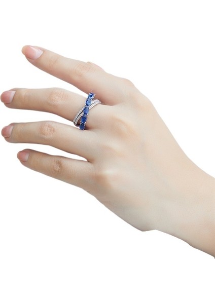 Kadınlar Için Şık ve Çok Yönlü Mavi Yüzük, Kadın Tasarımı, Niş Çapraz Abartılı 925 Ayar Gümüş Yüzük Boyutu: Çap 19,9 mm Çevre 62,4 mm (Yurt Dışından) fiyatları