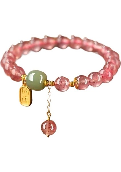 Doğal Otantik Çilek Kristal Bilezik Pembe Kristal ve Nefrit Işık Lüks Niş Çilek Kristal Bilezik (Yurt Dışından)