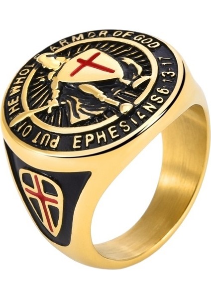 Çok Yönlü ve Şık Erkek Retro Tapınak Şövalyesi Kalkanı Kırmızı Haç Yüzük Atmosferik Yüzük Boyutu: Çap 19,9 mm Çevre 62,4 mm (Yurt Dışından)