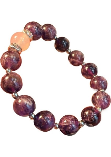 Kadınlar Için Beyaz Kalsedon Büyük Taneli Ametist Bilezik ile 12MM Ametist Bilezik (Yurt Dışından)