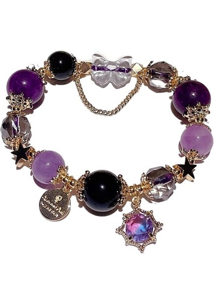 Kadınlar Için Yaz Yeni Lavanta Ametist Yıldızlı Gökyüzü Bileziği Tüm Uyumlu Yüksek Kaliteli Obsidyen Bilezik (Yurt Dışından)