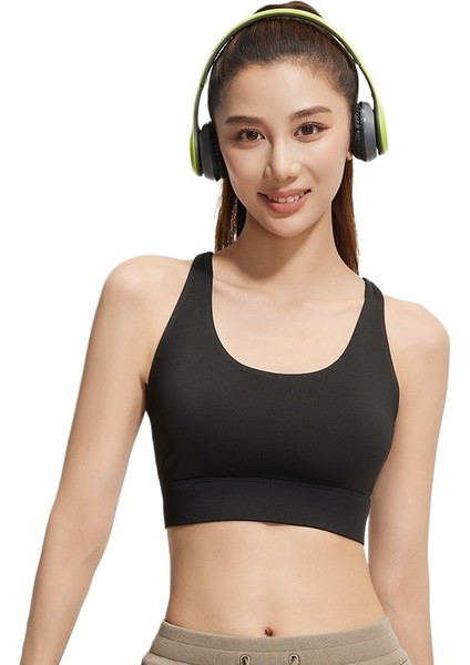 Yaz Siyah Yeni Sırt Çapraz Spor Sutyeni Güzel Sırt Tek Parça Sutyen Darbeye Dayanıklı Toplanmış Spor Sutyeni (Yurt Dışından)
