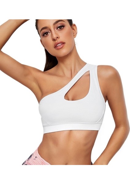 Yaz Yeni Tek Omuzlu Içi Boş Iç Çamaşırı Darbeye Dayanıklı Çabuk Kuruyan Çelik Halka Spor Sutyeni Elastik Fitness Sutyeni (Yurt Dışından)