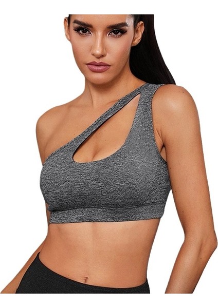 Yaz Gri Yeni Tek Omuzlu Içi Boş Iç Çamaşırı Darbeye Dayanıklı Çabuk Kuruyan Çelik Halka Elastik Fitness Sütyeni (Yurt Dışından)