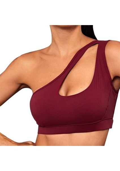 Yaz Gri Yeni Tek Omuzlu Içi Boş Iç Çamaşırı Darbeye Dayanıklı Çabuk Kuruyan Çelik Halka Elastik Fitness Sütyeni (Yurt Dışından)