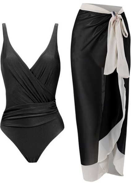 Kadınlar Için Tek Parça Mayo Muhafazakar Göbek Kapatan Şifon Etek Iki Parçalı Mayo Seti (Yurt Dışından)