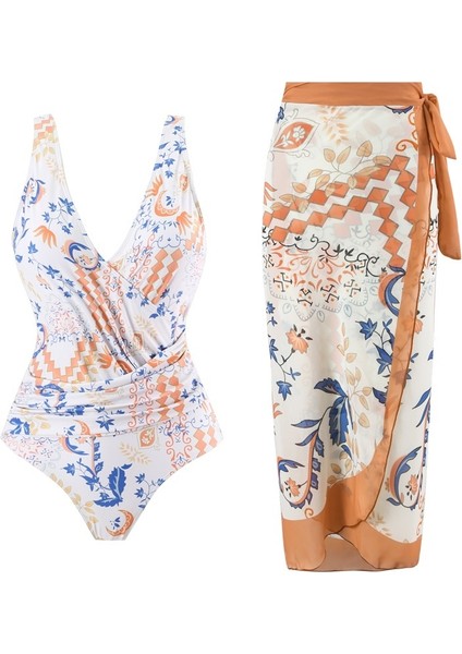 Kadınlar Için Tek Parça Mayo Muhafazakar Göbek Kapatan Şifon Etek Iki Parçalı Mayo Seti (Yurt Dışından)