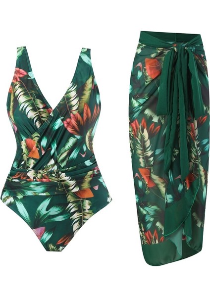 Kadınlar Için Tek Parça Mayo Muhafazakar Göbek Kapatan Şifon Etek Iki Parçalı Mayo Seti (Yurt Dışından)