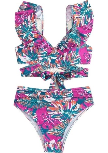 Avrupa ve Amerikan Iki Parçalı Mayo Kadın Fırfırlı Sırtı Açık Bikini (Yurt Dışından)