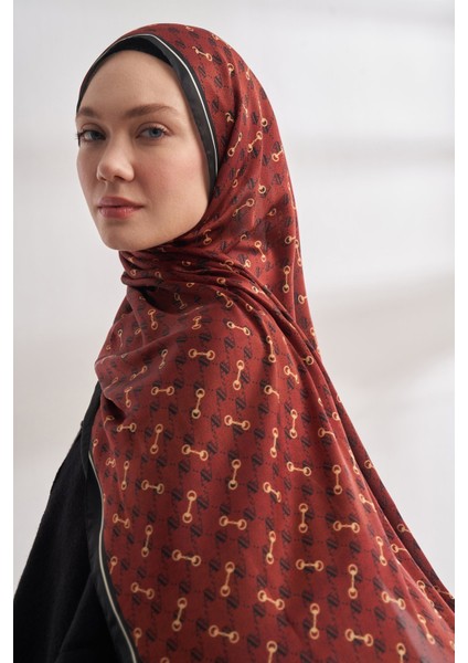 Siyah-Bordo Aa Monogram Desen Vual Şal